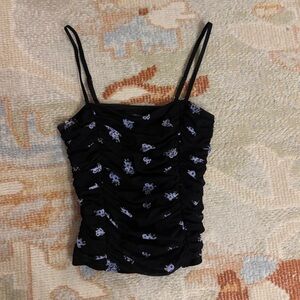 Forever 21 Black Floral Ruched Women's Tank Top